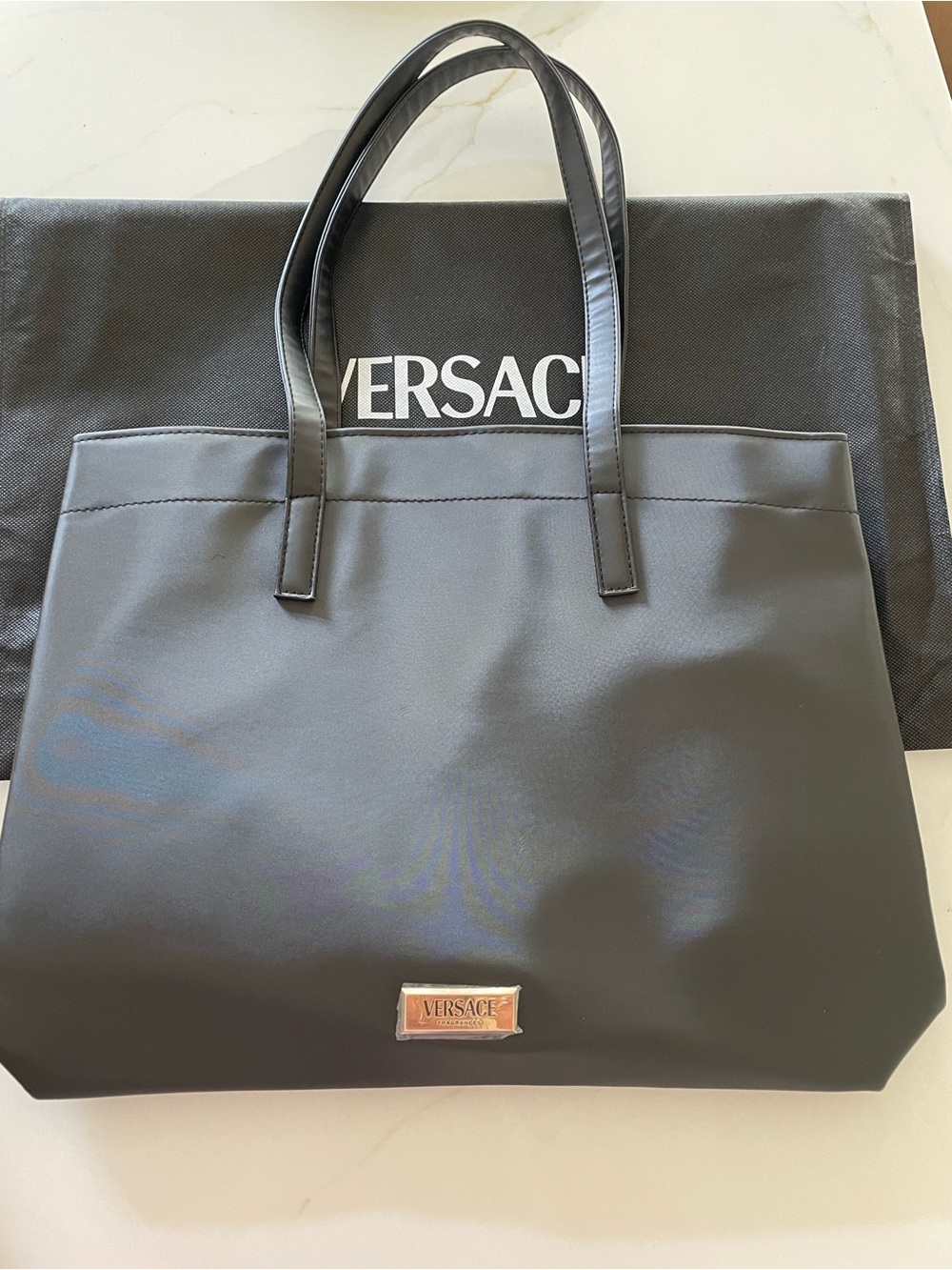 Versace Black Tote with Gold Logo Plaque